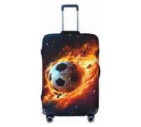 HerfsT Housses de bagage de voyage avec ballon de football brûlant sur fond spatial, élastique, lavable, housse de bagage anti-poussière pour bagages de 45,7 à 81,3 cm, Noir , XL