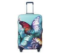 HerfsT Housses de bagage de voyage avec papillons colorés sur fond bleu imprimé élastique lavable et anti-poussière pour bagages de 45,7 à 81,3 cm, Noir , S