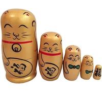 HERFST Poupées gigognes Russes, Ensemble de 5 pièces, Chat Porte-Bonheur, poupées Matryoshka en Bois Faites à la Main, Artisanat, poupées empilables, Jouets pour Enfants, décoration de la Maison