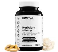 Hericium Erinaceus 9750 mg. 120 gélules végétaliennes pour 4 mois de traitement. Extrait de Crinière de Lion avec 50% Polysaccharides et 10% de Bêta-Glucanes. Fabriqué en Europe par HIVITAL