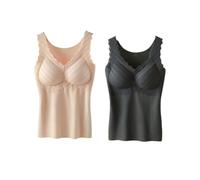 HERIFAM Haut Thermique Femme Lot De 2 Hauts Thermiques sans Manches pour Femmes, Soutien Gorge Rembourré Intégré, Col en V, Débardeur Confortable en Dralon, Caraco d'hiver, Couches De Base Pou