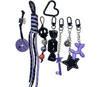 HeriNova Lot de breloques de sac gothique 8 en 1 avec tête de mort, citrouille, chien ballon, clés violettes et boule étoile pour accessoires de saison effrayante et sac à dos