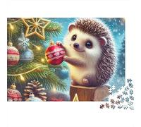 hérisson 1000 Pièces Xmas hérisson Puzzle pour Adultes Carton Résistant Anti-Stress Détente pour Couples sans Reflets avec Affiche Guide 70x50cm/1000pcs