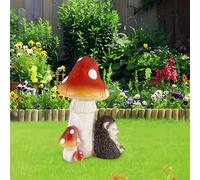 Hérisson abrité sous champignon en résine pour jardin, pelouse, patio, espace extérieur et décoration d'étagère intérieure sur le thème du bonsaï