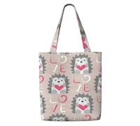 Hérisson avec un cœur d'amour,Sacs d'épicerie réutilisables, sacs fourre-tout de grande capacité, sac à bandoulière en toile