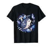 Hérisson Bleu Curieux avec Motifs de Feuilles T-Shirt