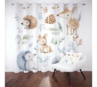 Hérisson Cerf Sika Rideau Occultant, Animaux de la Jungle Mignon Rideau Thermique Isolant Anti Froid et Chaleur, Feuilles Plantes Rideaux Phonique Anti Bruit Salon, Lot de 2 à Oeillets 70X160 cm