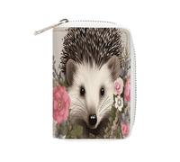 Hérisson dans une couronne florale en cuir pour cartes de crédit, porte-cartes de crédit, portefeuille avec 20 emplacements pour cartes, étui de protection fin pour cartes de débit, style, 16 x 11,5