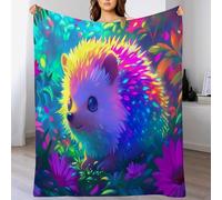 Hérisson des Forêts Sherpa Throw Blanket Couverture en Flanelle Animaux De Dessins Animés Imprimée en 3D,Polaire Moelleuse Polairee Douce Et Chaude pour Adolescents Et Adultes Violet-Vert,220X240Cm