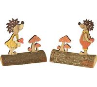 Hérisson Figurine décorative Automne Figurines en bois Set avec champignons Jaune Orange H11cm Set de 6