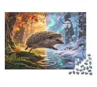 Hérisson Forêt Saisons Puzzle 1000 Pièces Papier Puzzle pour Adultes Automne Hiver Paysage Jeu de Puzzle 1000 Pièces Détente Famille Cadeau 70x50cm/1000pcs