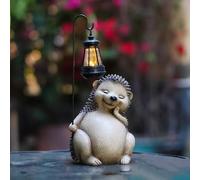 Hérisson Lampe solaire de jardin - Décoration extérieure en résine de 26 cm avec auto-éclairage (6-8 h de lueur nocturne) - Finition marron/grise résistante aux intempéries - Parfait pour terrasse