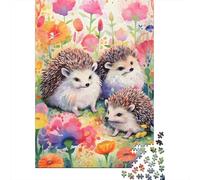 Hérisson Mignon Puzzle 1000 Pièces Papier pour Adultes Jardin Fleuri Coloré Détente Esprit Famille Décoration Cadeau Plaisir 52x38cm/1000pcs