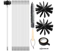 Hérisson ramonage, 16 pièces de nettoyage de conduits daération | Avec 12 tiges de 41 cm, 2 têtes de brosse de 10 cm, une tige hexagonale de 4,5 cm, une brosse avec manche en bois de 38 cm
