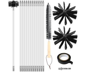 Hérisson ramonage, 16 pièces de nettoyage de conduits daération | Avec 12 tiges de 41 cm, 2 têtes de brosse de 10 cm, une tige hexagonale de 4,5 cm, une brosse avec manche en bois de 38 cm