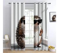 hérisson Salon Rideau Occultant, Animaux dessin animé Salon Rideau Occultant, Hérisson portant des lunettes soleil Rideau Thermique Isolant, Style humoristique Opaque Tenture L117 x H138cm 2 Panneaux