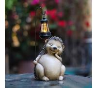 Hérisson solaire décoratif de jardin, statue d'animal d'extérieur en résine avec lumière solaire pour cour, terrasse, pelouse fournissant un éclairage nocturne automatique (gris)