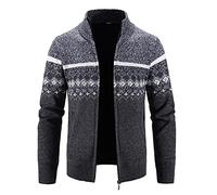 Heritage Cardigan nordique zippé Fair Isle avec doublure en polaire, tricot d'hiver classique inspiré du style européen Mountain Lodge, idéal pour le marché de Noël ou le séjour au chalet, gris foncé