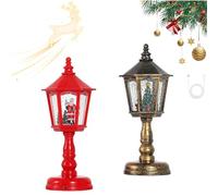 Heritage Glow Snow Lantern, Christmas Table Lamp with Glowing Candle Light Post, Dual Power Mode, Snow Night Light with Music for Home Party Ornament, Xmas Gift (Red+Antique Bronze)