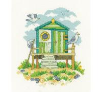 Heritage Kit de broderie au point de croix "Cabane de plage verte (A)", patron à compter, BHGR1746, 15x17cm