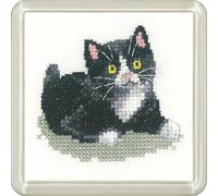 Heritage Point de Croix Set Aida "Chaton noir et blanc (A)", modèle à compter, CFBW1259-A, Coaster size 7,5x7,5cm