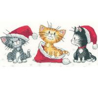Heritage Point de Croix Set Tissu à compter "Chatons de Noël (l)", modèle à compter, crck1156-e, 26x13cm