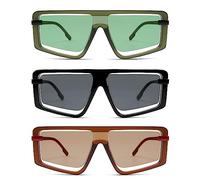 HERJOUR Lunettes de soleil carrées rétro surdimensionnées pour homme et femme AR82157, vert + marron + noir, taille M, vert + marron + noir, taille M