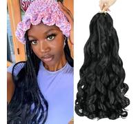 Herkeymidy french curly braiding hair 24 inch Loose Wavy 8 Pack Bouncy Braiding Hair extensions 75g/Pack French Curly Synthetic Hair Extensions (24 inch （8 packs）, 1B)