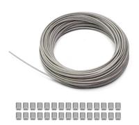 HERKINDNESS Fil Acier Inoxydable, 30 m Câble Métallique, 3 mm | Fil Inox avec revêtement PVC, Résistant aux Rayures et à Labrasion, avec 30 Serre-Câbles, pour le Linge et la Décoration
