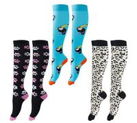 HERKINDNESS Lot de 3 paires de chaussettes de compression pour le sport - Chaussettes d'équitation S/M - 3 motifs - Chaussettes de compression pour le sport, les voyages, la course