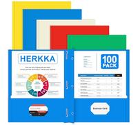 HERKKA Lot de 100 dossiers à 2 poches avec griffes, emplacements pour cartes de visite, format lettre, conçus pour le bureau et la salle de classe, 5 couleurs assorties