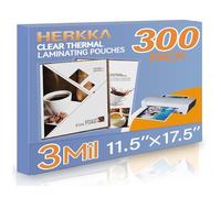 HERKKA Lot de 300 feuilles de plastification, peuvent contenir une feuille de 28 x 43,2 cm, pochettes de plastification thermique transparentes de 3 mm, 29,2 x 44,5 cm pour plastifieuse, coins