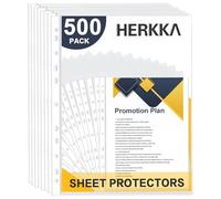 Herkka Lot de 500 protecteurs de page en plastique transparent renforcé 11 trous pour classeur à 3 anneaux Compatible avec papier standard 85 x 11 mm 229 x 289 cm chargement par le haut sans acide