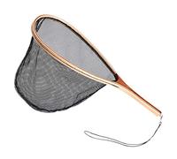 Herklotzn Épuisette de pêche à la mouche, poignée en bois, poignée d'atterrissage en nylon, truite, outil de pêche