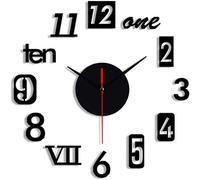 Herklotzn Horloge murale DIY - Décoration de l'horloge murale avec miroir 3D, horloge avec chiffres romains - Horloge adhésive murale décoration de la pièce de noire