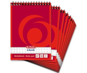 Herlitz 110510 Carnet à spirales format A5, 50 feuilles, Lot de 10 A carreaux A7