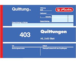 Herlitz 403 Quittung A6 quer - 2 x 50 feuilles