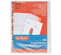 Herlitz Pochettes en plastique A4 5814108 – Pack 100 grainées, bande perforée renforcée