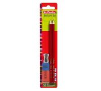Herlitz Crayon en bois FSC Lot de 2 crayons/1 Gomme et taille-crayon, HB, finition brillante