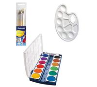 Herlitz Palette de mélange en plastique avec trou de préhension, 23,5 x 17 cm, blanche + kit de démarrage pinceaux + boîte de 12 gouaches