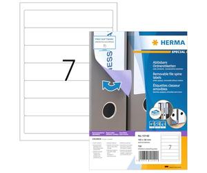 HERMA 10140 étiquettes autocollantes amovibles pour dos de classement, 7 étiquettes par feuille A4, 1400 feuilles, 192 x 38 mm, 9800 étiquettes, autocollants vierges pour classeur à levier pour