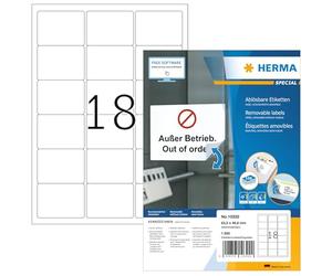 Herma 10302 Étiquettes movables/amovibles 63,5 x 46,6 A4 1800 pièces Blanc