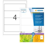 HERMA 10740 Lot de 320 étiquettes pour dos de classeur recyclées courtes et larges 192 x 61 mm, 4 par feuille A4, autocollantes, imprimables, opaques, étiquettes de dossier, étiquettes dorsales, blanc