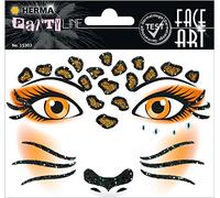 HERMA 15303 Autocollants visage léopard, testés dermatologiquement, à paillettes, amovibles, tatouages temporaires pour carnaval, Halloween, festival, anniversaire d'enfant, orange