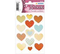 HERMA 15405 Lot de 13 autocollants en forme de cœur multicolores avec gaufrage doré pour Saint-Valentin, amour, mariage, anniversaire, scrapbooking, décoration, cadeau, lettres, bricolage