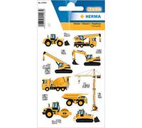 HERMA 15493 Lot de 9 petits autocollants véhicules de chantier avec pelleteuse, grue, bétonnière, chantier, étiquettes pour album photo, album de poésie, scrapbooking, anniversaire, décoration lettres