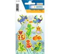 HERMA 15494 Lot de 9 autocollants dragons petits et grands animaux fluo avec motif amusant de dragon - Étiquettes pour enfants pour album photo, journal intime, album de poésie, scrapbooking,