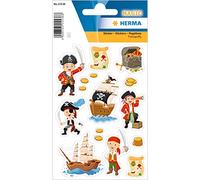 HERMA 15536 Lot de 16 petits autocollants pirates avec coffre au trésor, carte au trésor, étiquettes pour enfants pour album photo, album de poésie, scrapbooking, décoration d'anniversaire, lettres,