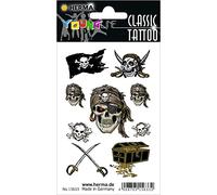 HERMA 15633 Lot de 9 tatouages temporaires tête de mort autocollants autocollants avec motif drapeau pirate pour enfants pour carnaval, enfants, adultes
