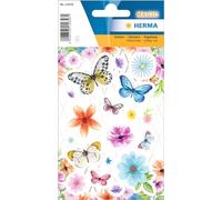 HERMA 15656 Lot de 19 autocollants fleurs pailletées petits et grands papillons avec motif plantes et fleurs Étiquettes pour enfants pour album photo, journal intime, album de poésie, scrapbooking